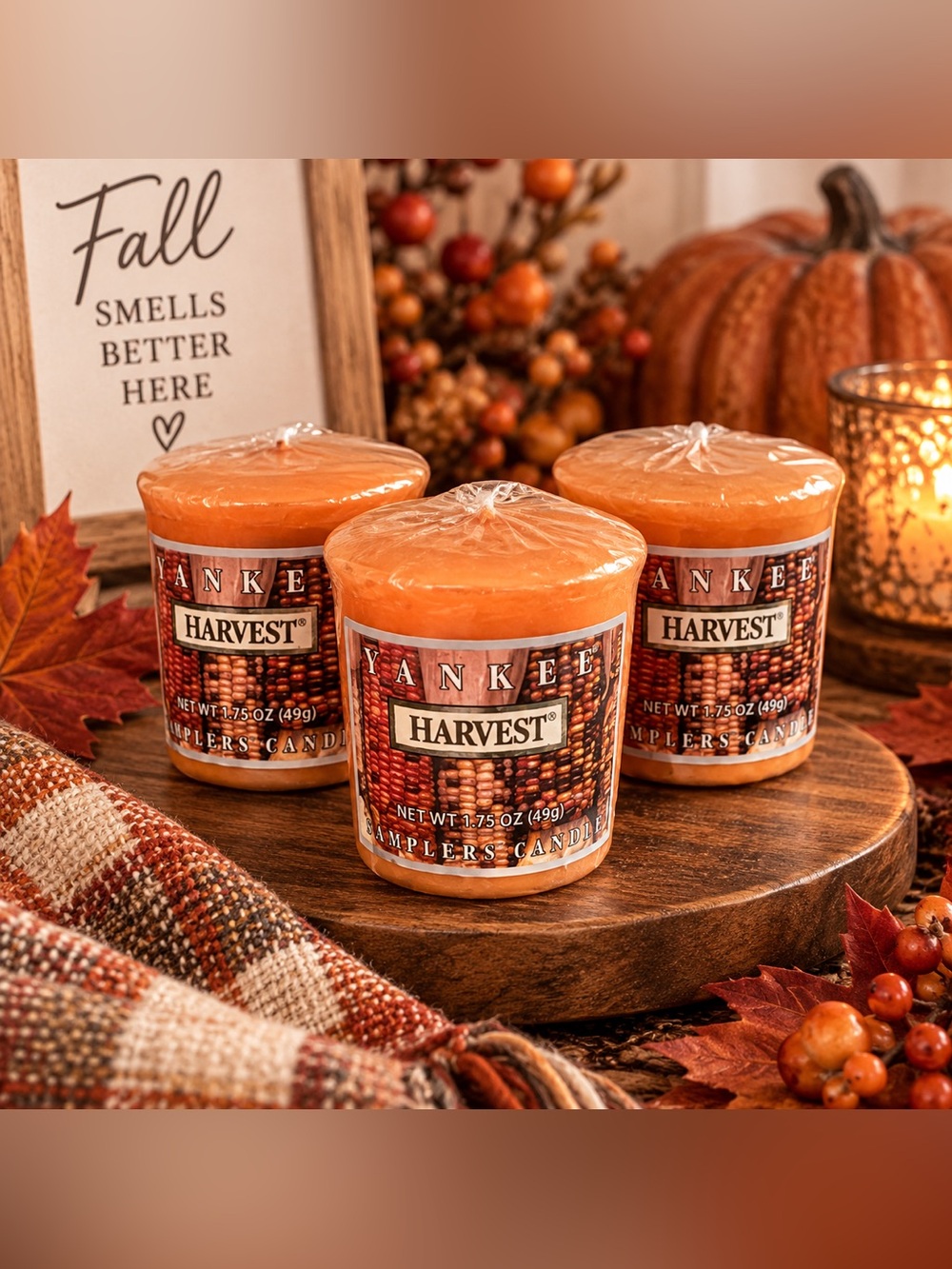 Yankee Candle Harvest Votive Samplers 3 Pc Bundle Fall Autumn 1.75 oz New